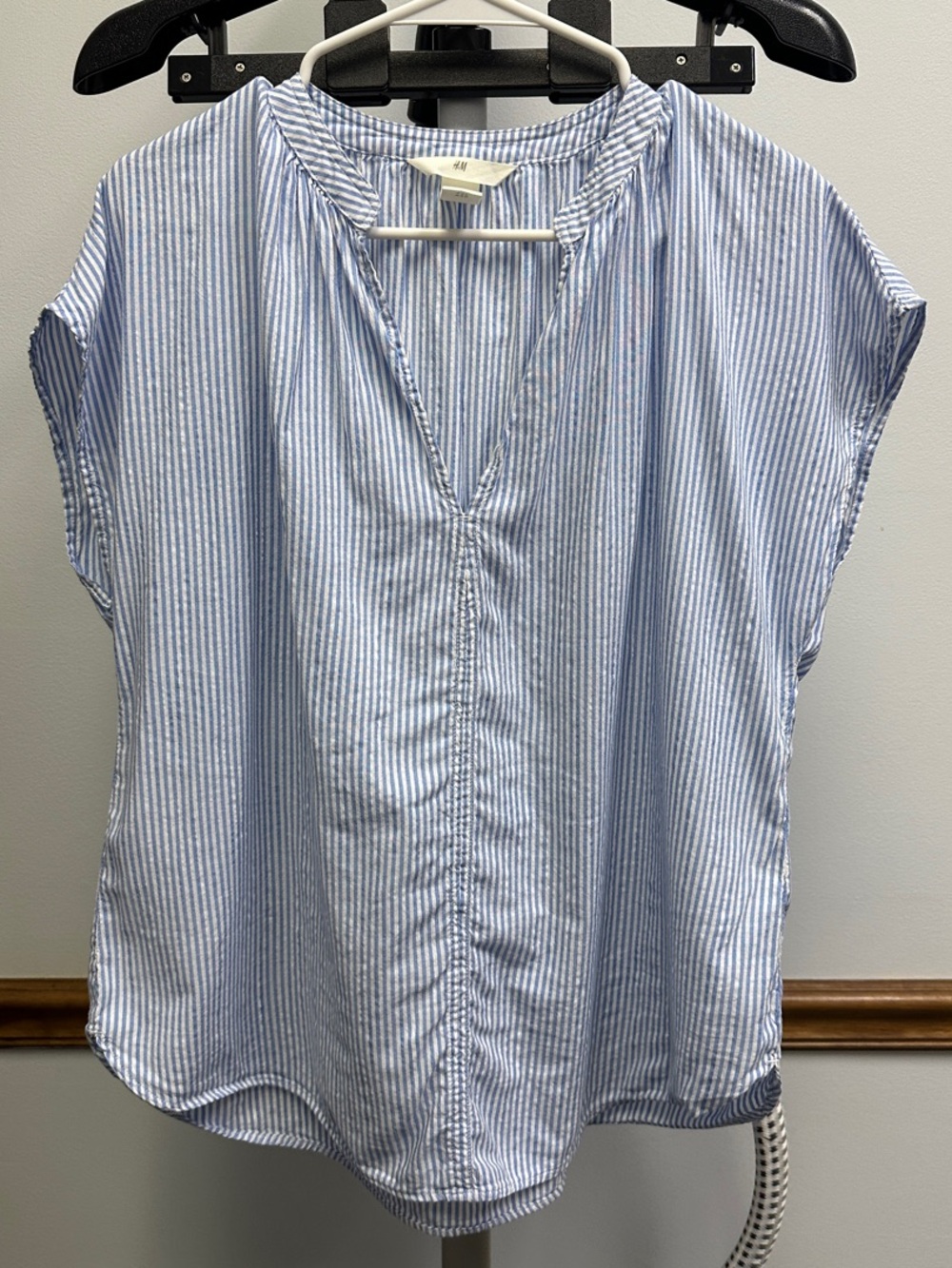H&M Blue and White Striped V-Neck Blouse